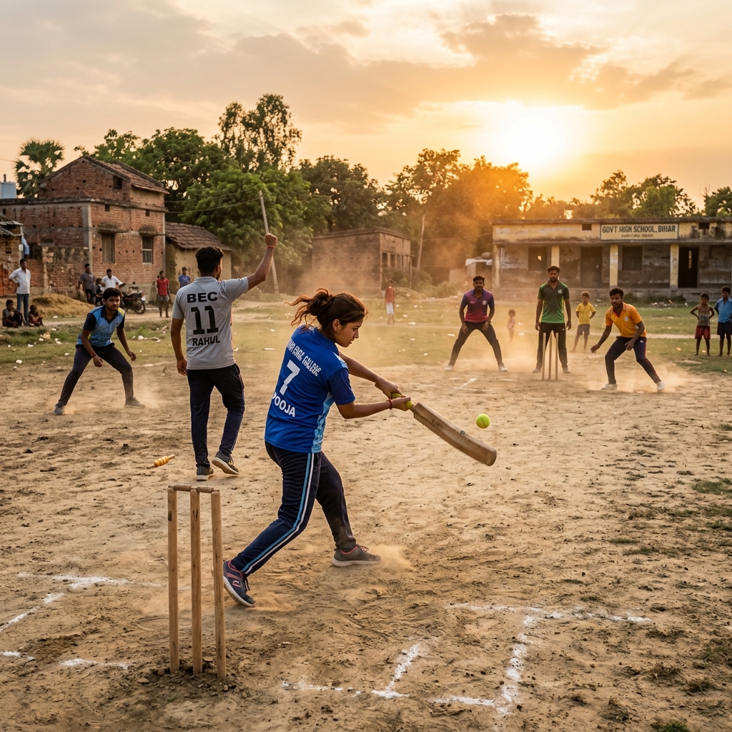 Students playing cricket in Bihar